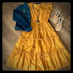 J Crew Point Sur flutter-sleeve-pom-pom midi dress